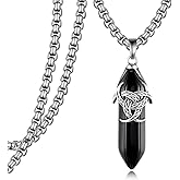 Tiaxiemo Viking Necklace 925 Sterling Sliver Celtic Knot Black Obsidian Necklace Viking Jewelry Gifts for Men