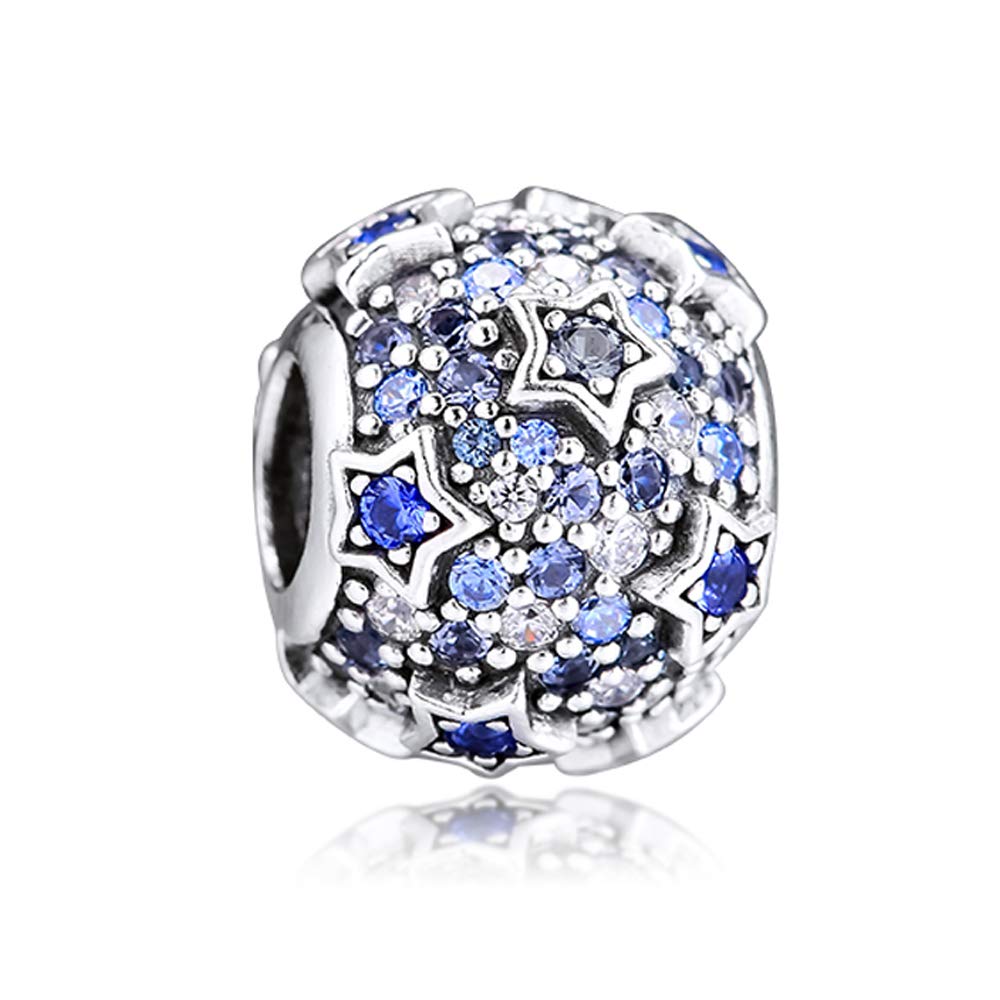 PANDOCCI 2019 Winter Blue Elevated Stars Pave Bead 925 Silver DIY Fits for Original Pandora Bracelets Charm Fashion Jewelry