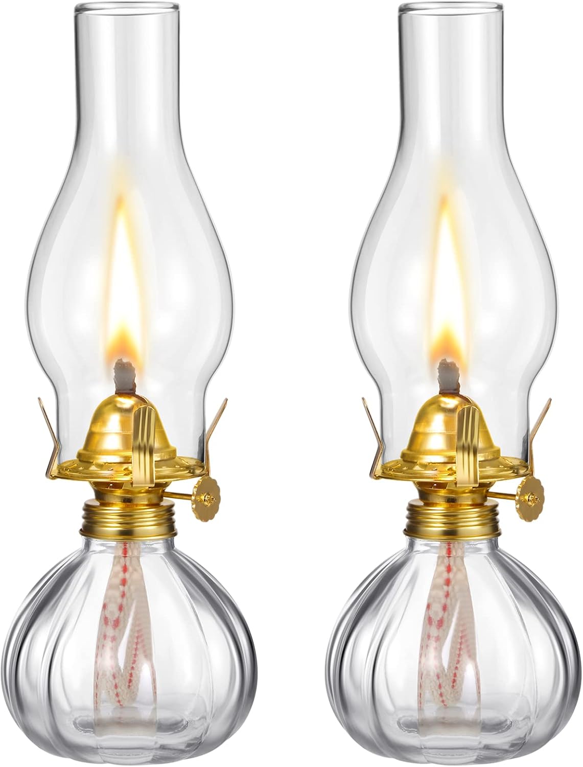 Oil Lamps & Accessories - 2 Pieces Chamber Oil Lamp, Vintage Glass Clear Kerosene Lamp Indoor Decorative Hurricane Lamp Oil Lantern for Tabletop Decor and Emergency Lighting (Retro Style)
