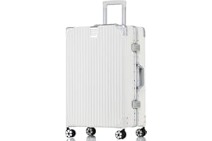 HotWay 24 Inch Checked in Luggage with Aluminum Frame,PC Hard Shell Suitcase with Spinner Wheels and TSA Lock, Large Suitcase for Travel, White