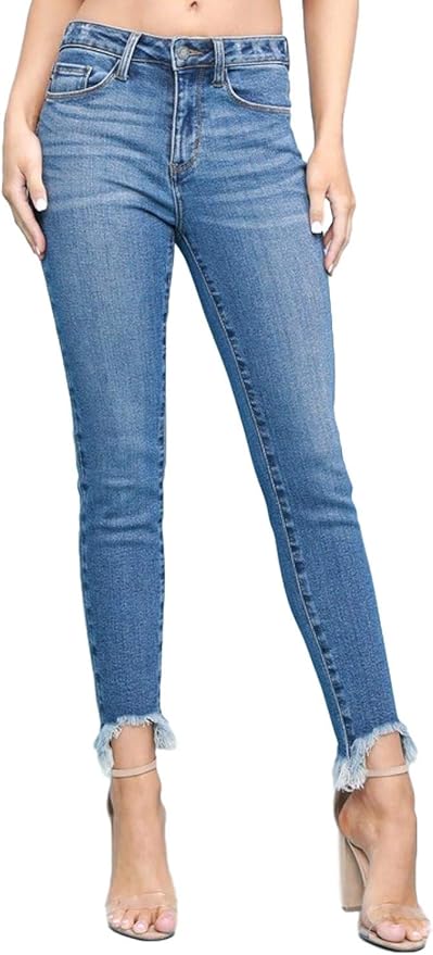 blue jeans with frayed hem