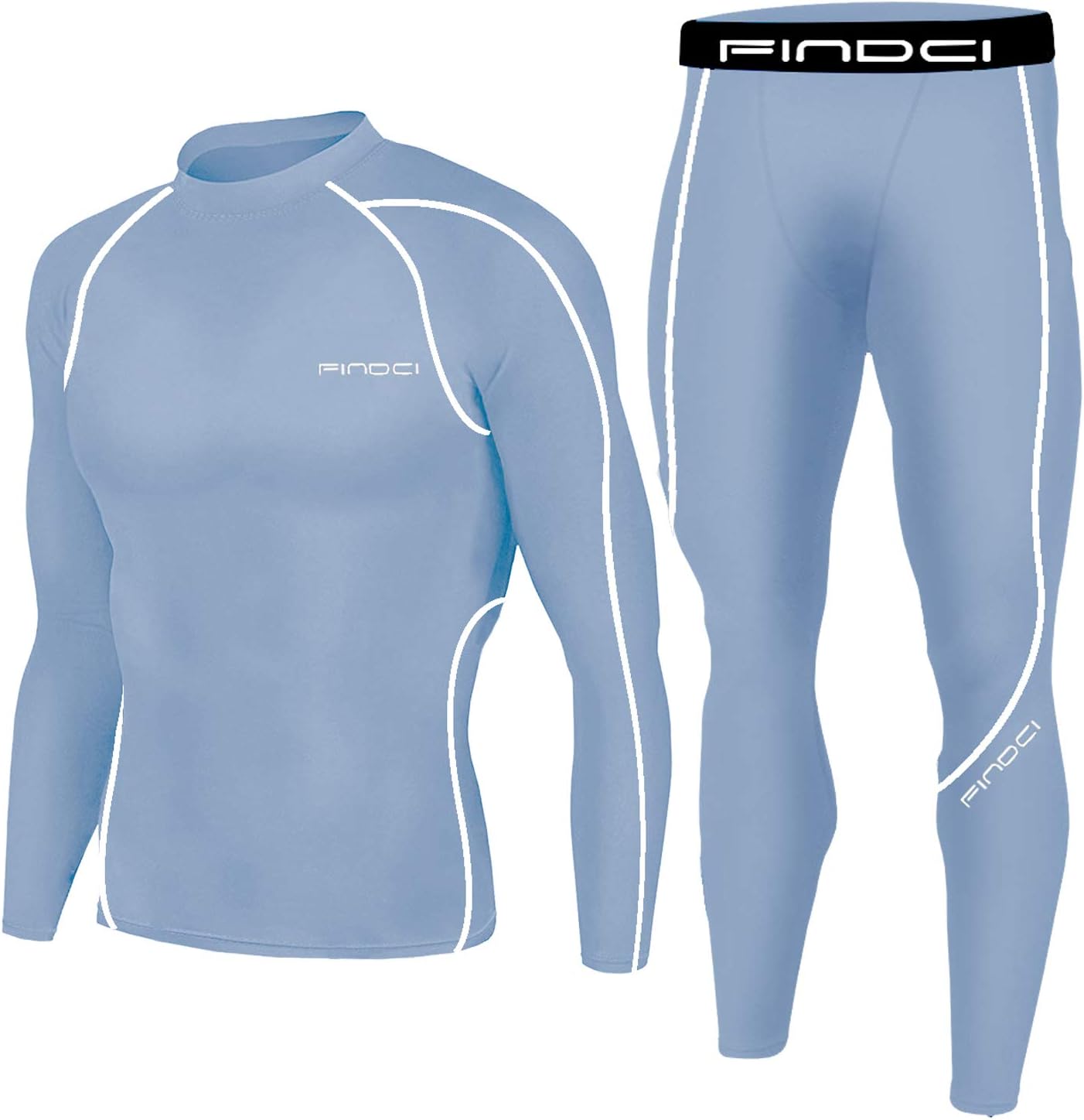 Men's Sports Running Set Compression Shirt + Pants Skin-Tight Long Sleeves Quick Dry Fitness Tracksuit Gym Yoga Suits (KBOO-Grey line, S)
