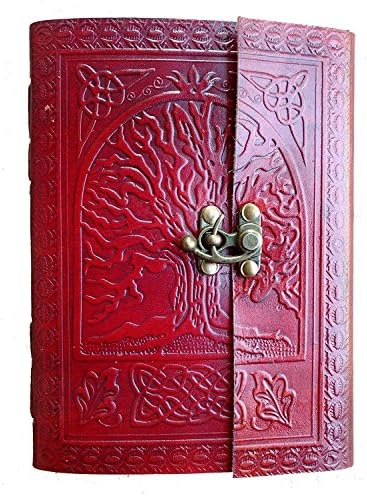 Handmade Leather Journal Tree of Life Embossed Travel Notebook Diary/Sketchbook With Premium Brass Lock ( 8X6 Inches )