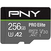 PNY 256GB PRO Elite C10 U3 V30 A2 microSDXC Flash Memory Card, 4K UHD | Up to 100MB/s Read, UHS-I, Up to 90MB/s Write, Profes