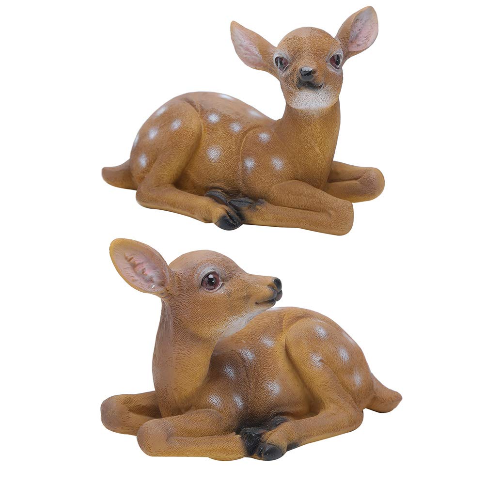 Deer Statue, 2Pcs Sika Deer Statue Sculpture Ornaments Animal Model Art Craft Outdoor Garden Decoration Ornament