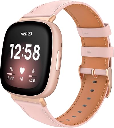 TiMOVO Leather Strap for Fitbit Versa 4/3 Sense 2/Sense Women Men Pink