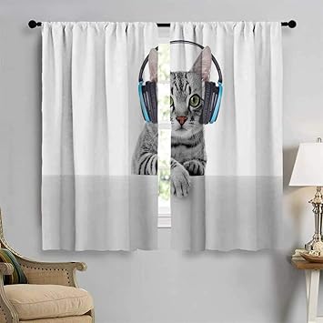 Amazon Com Music Blackout Curtain Cute Funny Short Hair Cat