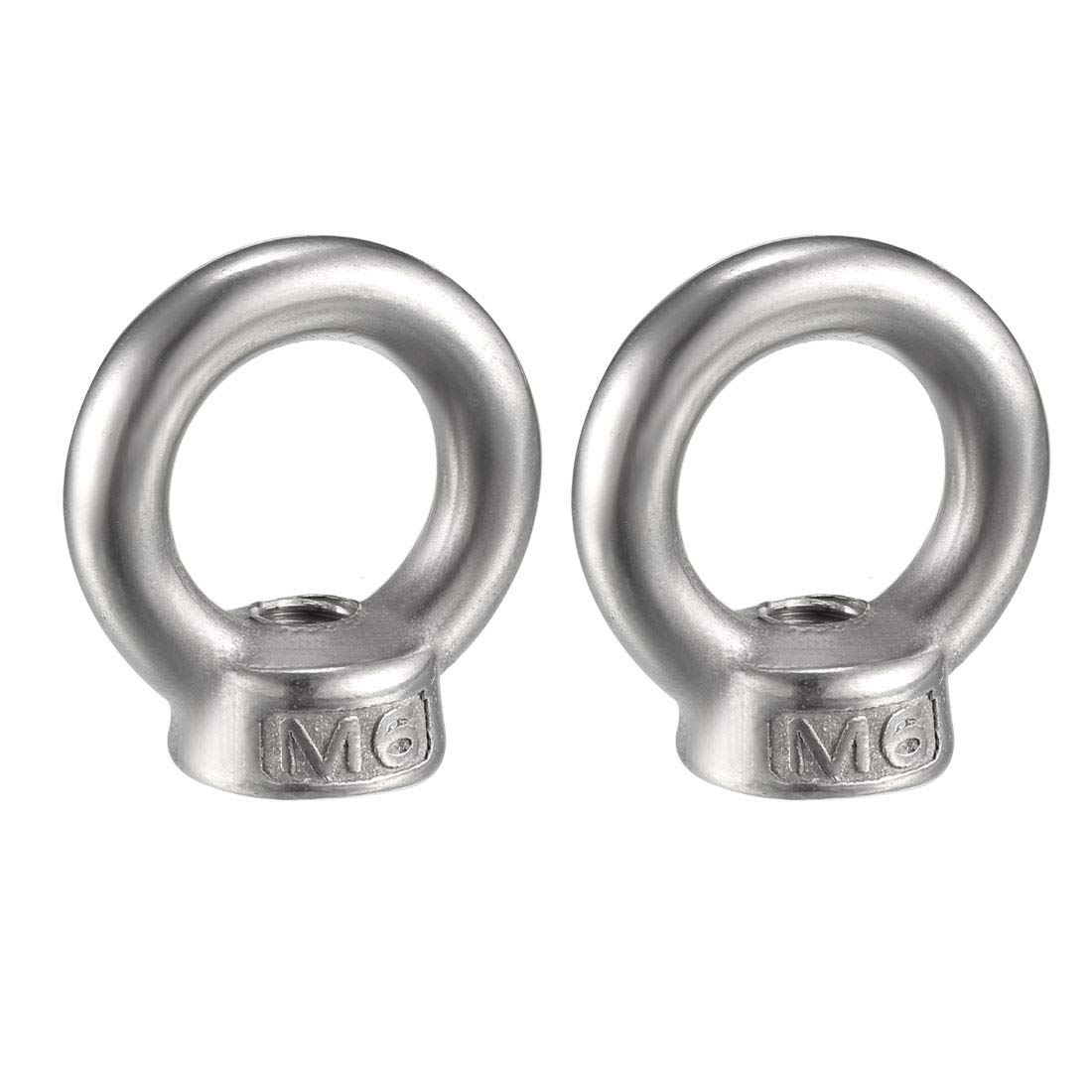 sourcing map Lifting Eye Nut M6 Female Thread 304 Stainless Steel Round Shape for Rope Fitting Pack of 2