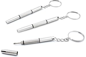 Qancekoo 3 PCS Mini Portable Screwdrivers for Glasses, 3-in-1 Keyring Eyeglasses Repair Kit Flat Head Phillips Hex Handy Tiny