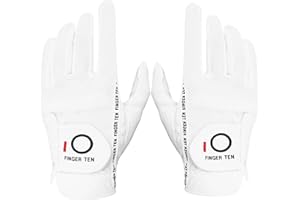 FINGER TEN Premium Rain Grip Men's Golf Gloves 1 Pair, Hot Wet Weather No Sweat Glove for Serious Feel & Performance, Left Right Hand Black Gray White Blue Fit Size S M L XL 2XL 3XL