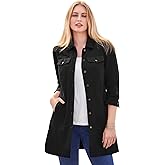 Jessica London Women's Plus Size Long Denim Jacket Oversized Jean Jacket