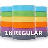 AOZITA 18 Pack Plastic REGULAR Mouth Mason Jar Lids for Ball Regular Mouth Jars - Colored Plastic Storage Caps for Mason/Cann