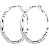 14K Gold Hoop Earrings for Women, 925 Sterling Silver Hypoallergenic Post Hoops 30 40 50mm, 4mm Width, Classic Polished Earring Chunky with Lightweight Comfort for Everyday Wear
