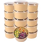 JAYEEY 34 oz Disposable Kraft salad paper bowls with lids, Food containers Soup Bowls Party Supplies Treat Bowls 50 Pack