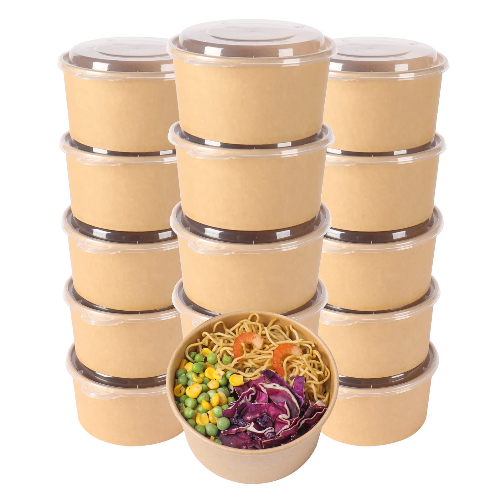 JAYEEY 34 oz Disposable Kraft salad paper bowls with lids, Food ...