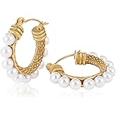 Pearl Hoop Earrings Lightweight Pearls Hoops 18K Gold Hoop Earrings for Women Pearls And Gold Earrings