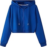 SweatyRocks Women's Long Sleeve Drawstring Full Zip Hooded Jacket Crop Sweatshirt