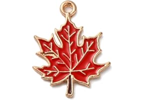 LiQunSweet 50 pcs Red Maple Leaf Enamel Alloy Charms Fall Autumn Charms for Thanksgiving Day DIY Jewelry Bracelet Necklace Ea