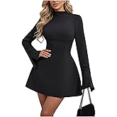 winkbay Women's Mock Neck Long Sleeve Work Dress Fall A Line Mini Elegant Cocktail Party Dresses