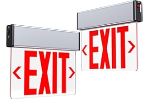 SITISFI Red LED Edge Lit Exit Sign UL Listed, Brushed Aluminum Housing Single Sided Clear Acrylic Emergency Exit Signs with Battery Backup, AC 120-347V Hardwired Exit Lights, Top/Side/Wall Mount (2 Pack)