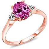 Gem Stone King 10K Rose Gold Oval Pink Created Sapphire and White Diamond Engagement Ring For Women (1.78 Cttw)