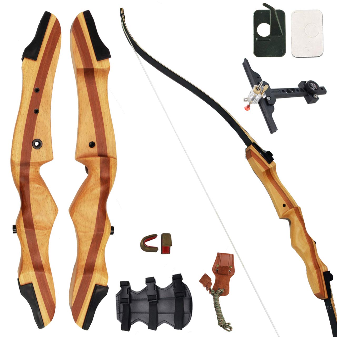 Recurve SinoArt 62" Recurve Bow Wooden Takedown Archery Bow 20 25 30 35