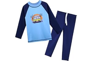 TFJH E 2PCS Kids Boys Long Sleeve Swimsuit UPF 50+ UV Sun Protective Swimwear