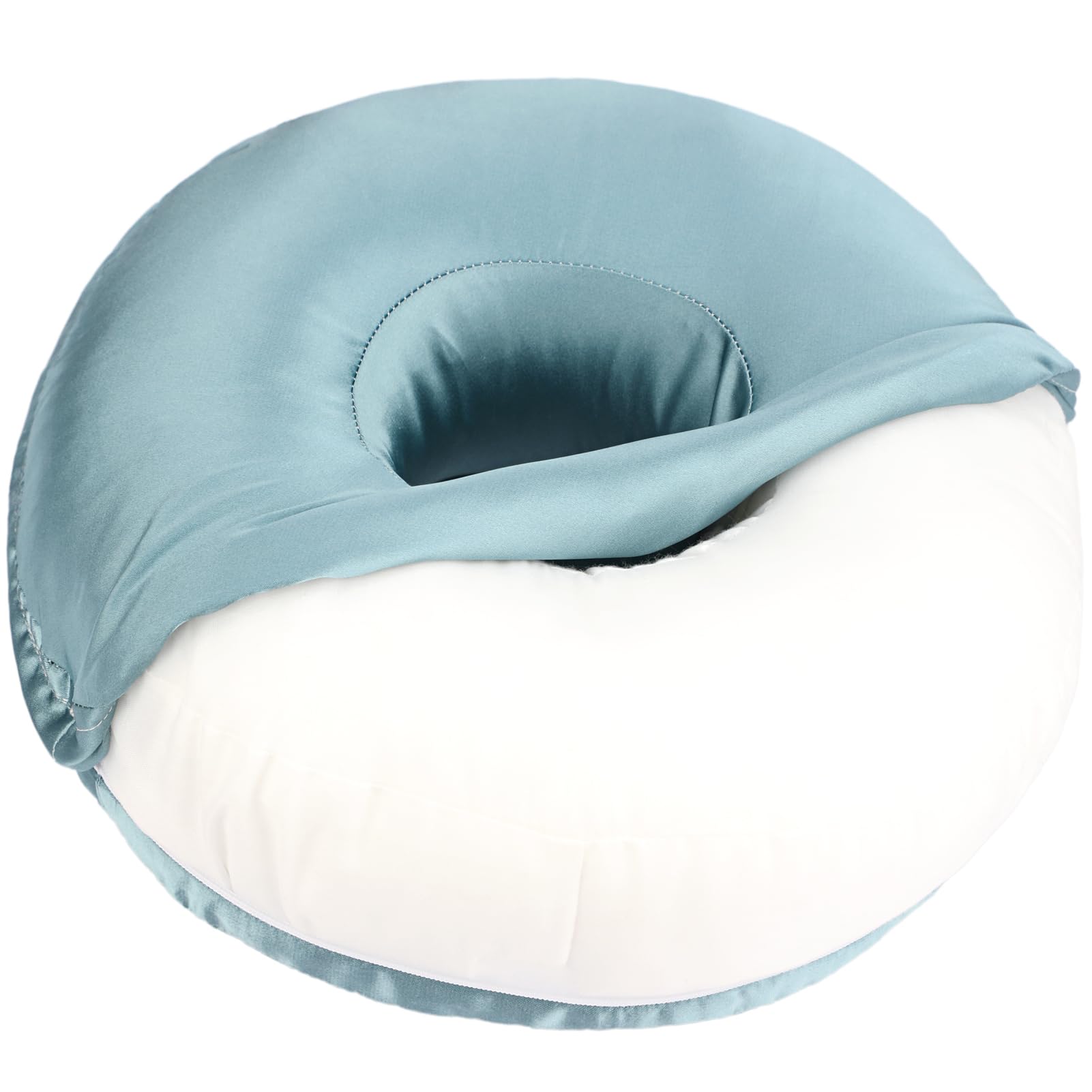 Photo 1 of BNRendles Satin Ear Piercing Pillow Removable Cover Luxury Cnh Pillow with Ear Holes for Ear Pain Side Sleepers Washable Large Donut Pillows Head Neck Support Turquoise