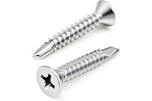 HEXPHANT #6 x 1/2" (100 Pack) Flat Head Phillips Drive Sheet Metal Screws, Stainless Steel 410 Self Drilling Screws,Countersun Head Fast Self-Tapping Screws for Metal, Plastic, Wood