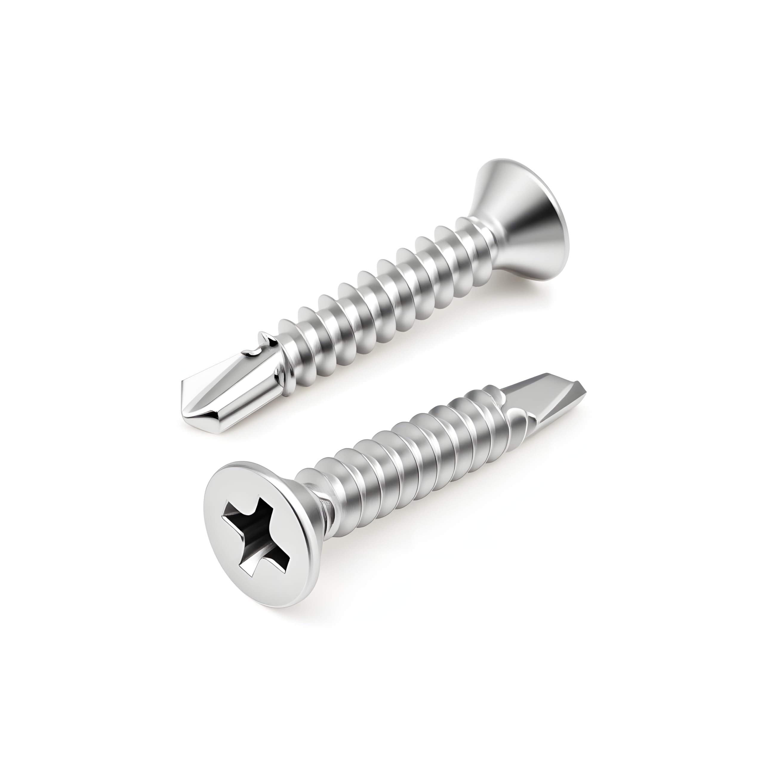 Photo 1 of #8 x 1 (100 Pack) Flat Head Phillips Drive Sheet Metal Screws, Stainless Steel 410 Self Drilling Screws,Countersun Head Fast Self-Tapping Screws for Metal, Plastic, Wood