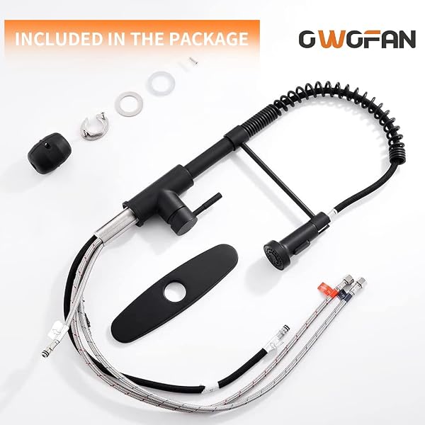 OWOFAN MATTE BLACK KITCHEN FAUCET WITH PULL DOWN SPRAYER – COMMERCIAL SINGLE HANDLE SPRING KITCHEN SINK FAUCETS, MODERN HIGH ARC LAUNDRY UTILITY FAUCET, 1 OR 3 HOLE DECK PLATE INCLUDED 9009R