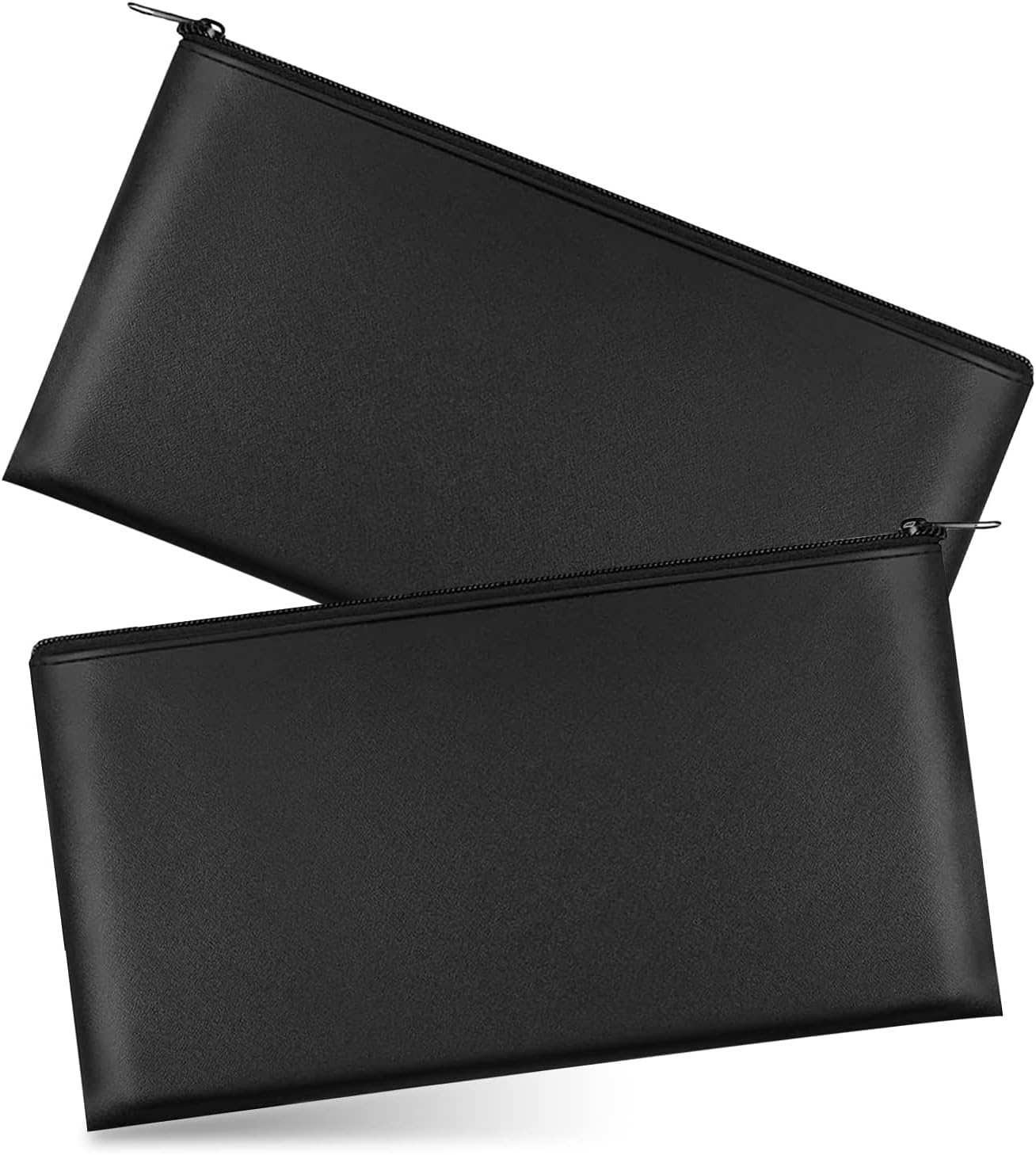Bank Bag, Zippered Bank Wallet, Money Bag, Bills, Documents, for Cash, Cosmetics and Travel Accessories, Black, 2 Pack