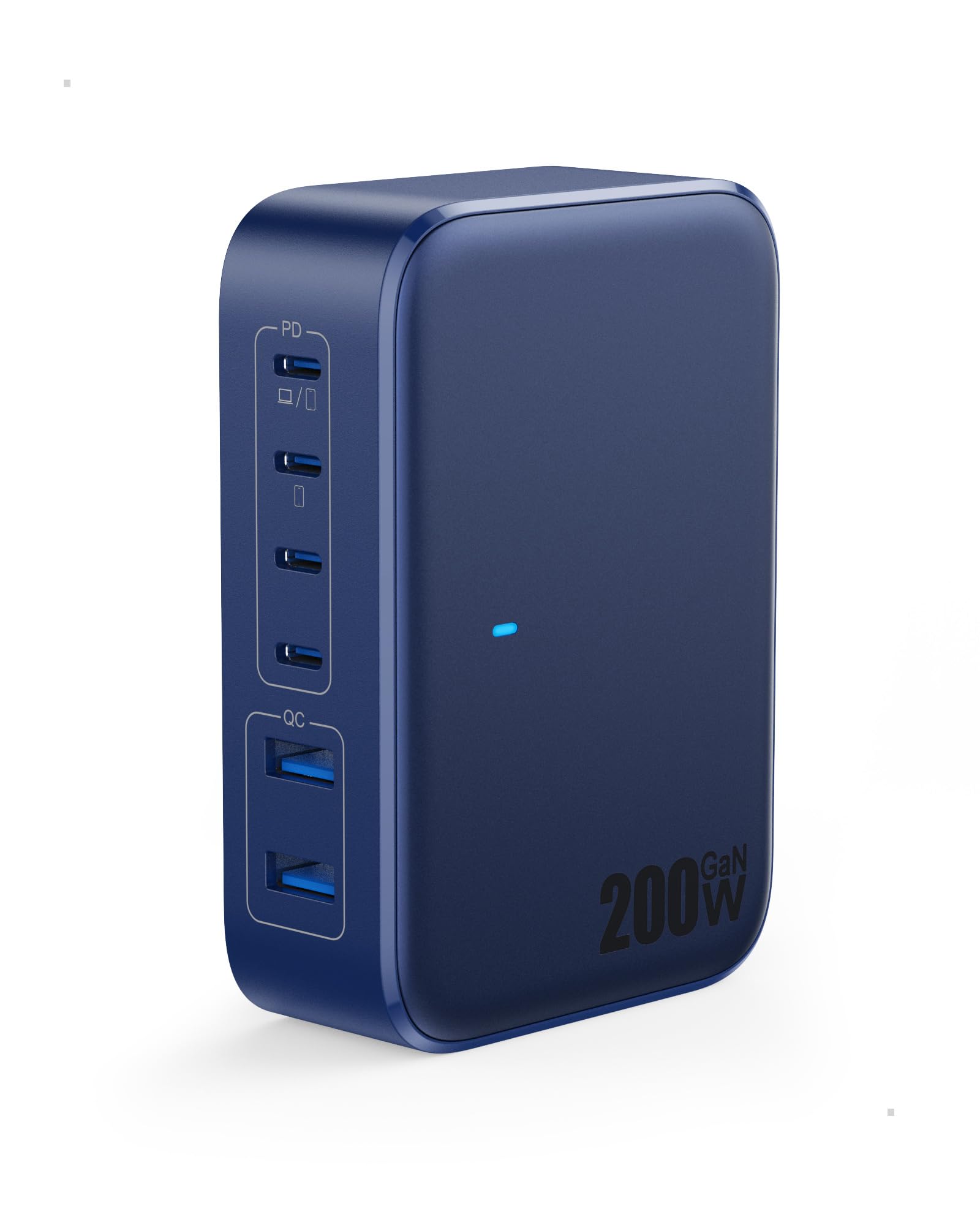 USB C Charger 200W USB Charging Block,6 Ports GaN IV Foldable Wall Charger Outlet Plug,QC4.0 Fast Charging Station Hub,PD 65W Laptop Adapter for MacBook Pro,iPhone 17/14,Galaxy,Android-Navy Blue