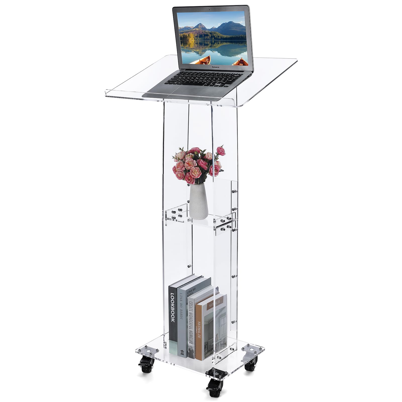 Chitidr Acrylic Podium Stand with Lockable Wheels