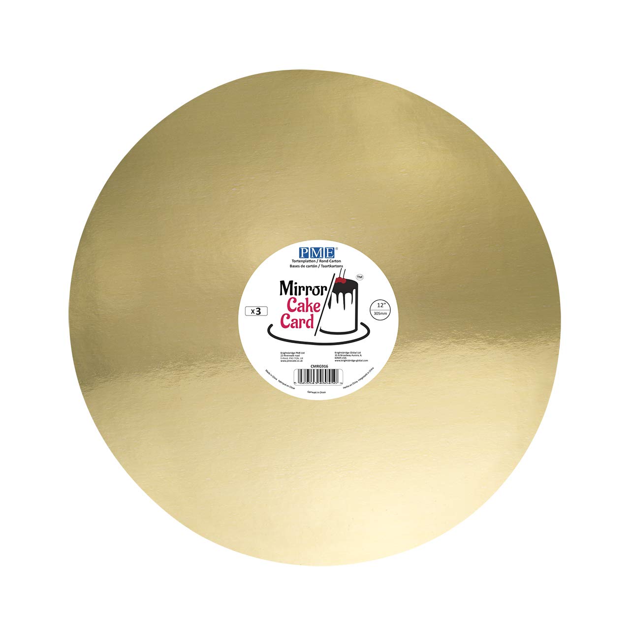 PME Mirror Cake Card Round-Metallic Gold-Pack of 3,30cm/12 Inch