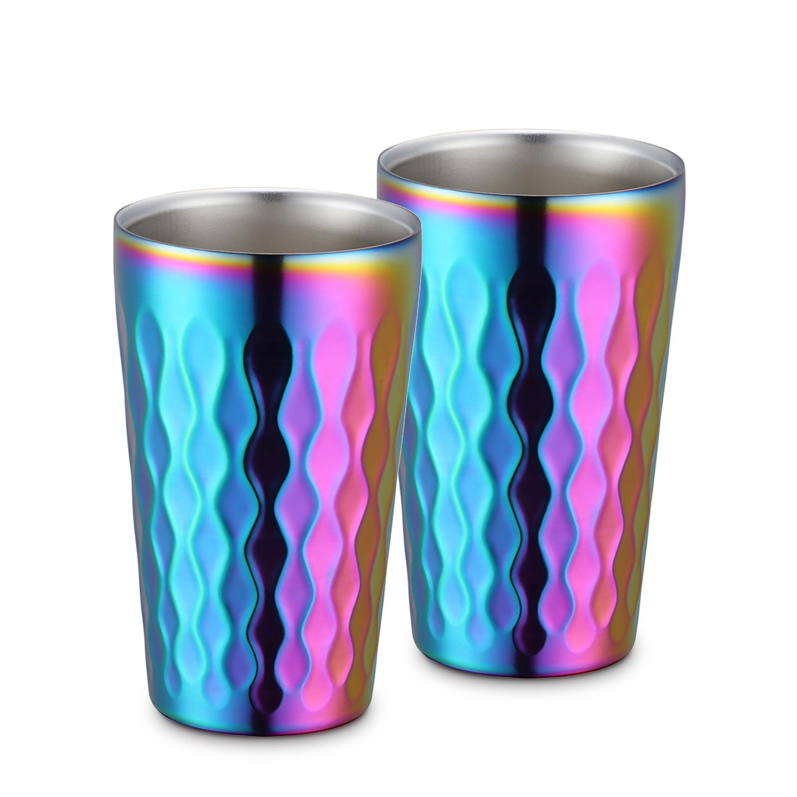 DOCBLACK Stainless Steel Wine Tumbler, 12.3 oz/350 ml Stackable Double Walled Cup, Rainbow Shatterproof Metal Beer Glasses for Outdoor Travel, Reusable Heat Resistant Dishwasher Safe, Pack of 2