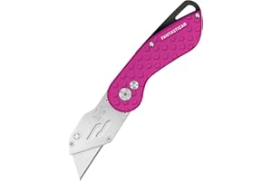FantastiCAR Folding Utility Knife Cute Box Cutter, Chic Hearts Pattern on Metal Body, with 5 Extra Blades (Hot Pink)