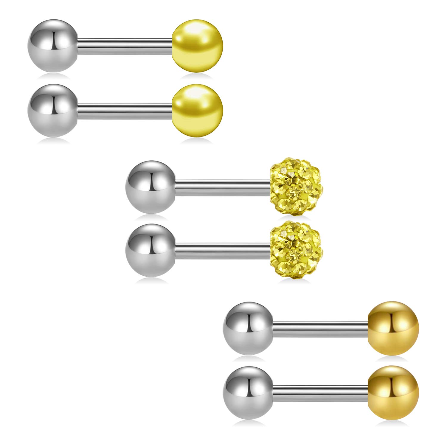 Longita 6PCS Ball Forward Helix Cartilage Piercing Earrings 16G Stainless Steel Tragus Stud Ear Piercing Barbell Jewellery