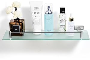 HOMEIDEAS Bathroom Frosted Glass Shelf - 16.5 Inch Tempered Glass, Wall Mounted Brushed Nickel Shelf - Rustproof SUS 304 Stainless Steel Glass Shelf