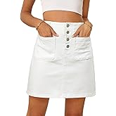 Sidefeel Women's Jean Skirt High Waist Summer Stretch Zimbaplatinum Denim Skirt Button Knee Length Skirt with Pockets
