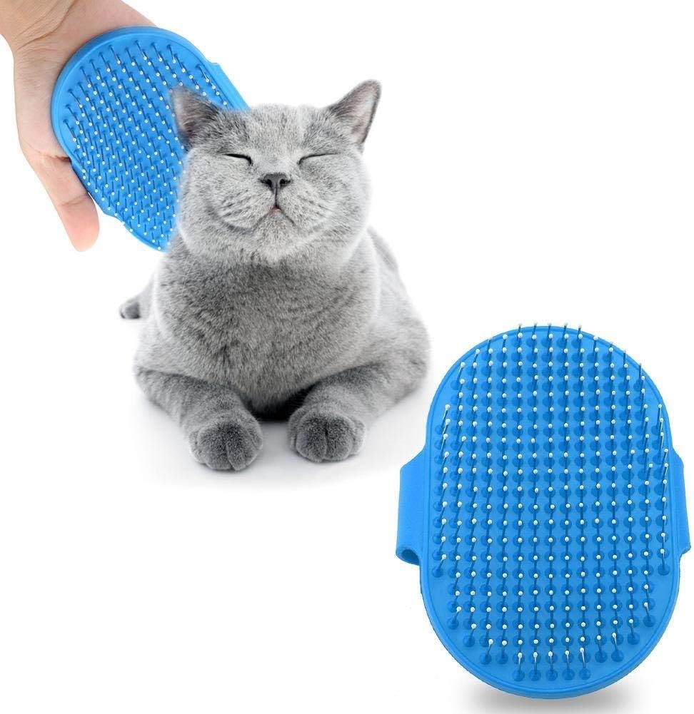 Silicone Pet Grooming Brush for Dogs and Cats - Massage Bath Shampoo Cleaning Brush with Round Head for Long & Short Hair (Blue)