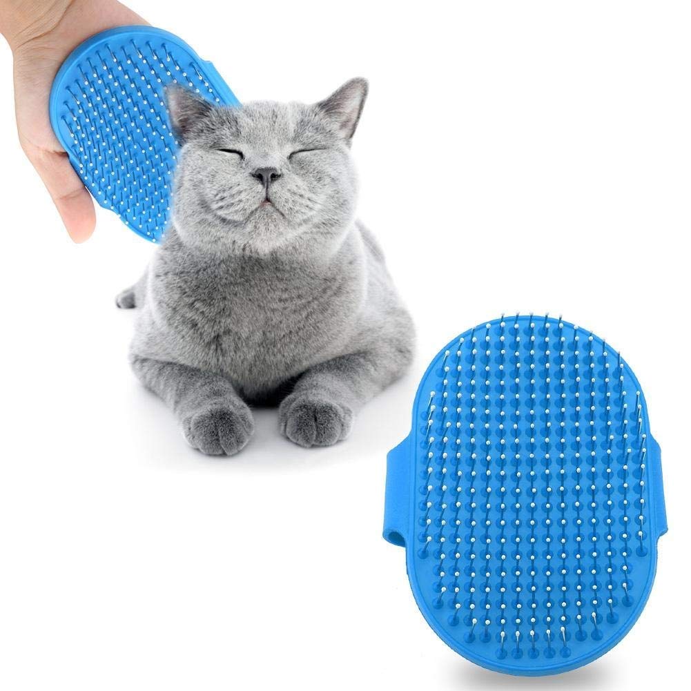 Silicone Pet Grooming Brush for Dogs and Cats - Massage Bath Shampoo Cleaning Brush with Round Head for Long & Short Hair (Blue)