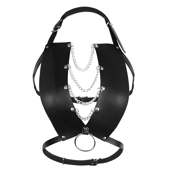 dPois Unsex Brust Harness sexy Leder Top Riemen Body Körper Geschirr Körper Brust Body Brustgurt Gürtel mit Metall O-Ringe Pu