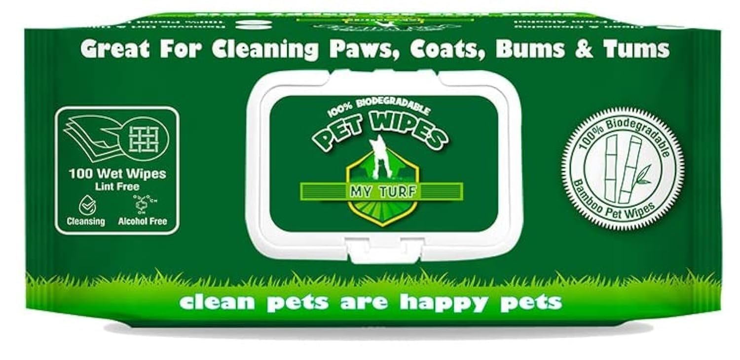My Turf Cat And Dog Grooming Pet Wipes | 100 Biodegradable Wipes (15x20cm) | Quick Easy Cleaning Dog Wipes & Cat Wipes | Dog Wipes For Bums, Body, Paws, Eyes & Ears | Alcohol Free Wet Wipes