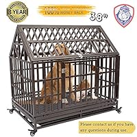 Gelinzon Heavy Duty Dog Cage Crate Kennel Roof Large Homestead Serise for Large Dogs with Patent Lock, Tray and Four Lockable Wheels, 38