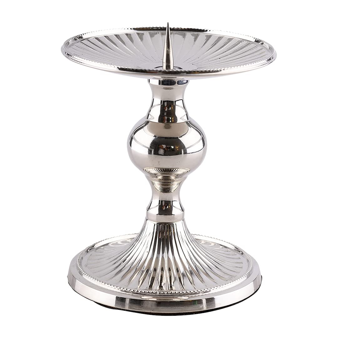 NKlaus disc candlestick brass nickel plated height 8cm candlestick Ø9cm altar candlestick 10759