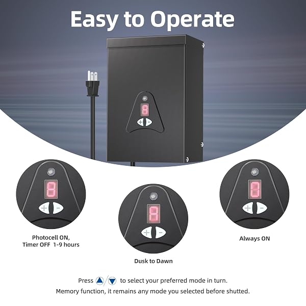 LOW VOLTAGE LANDSCAPE TRANSFORMER, 300W OUTDOOR LOW VOLTAGE TRAMS FORMER WATERPROOF, DUSK TO DAWN SENSOR CONTROL, 120VAC TO 12 V, 2 OUTPUTS FOR OUTDOOR LANDSCAPE LIGHTINGS, ETL LISTED (200, WATTS)