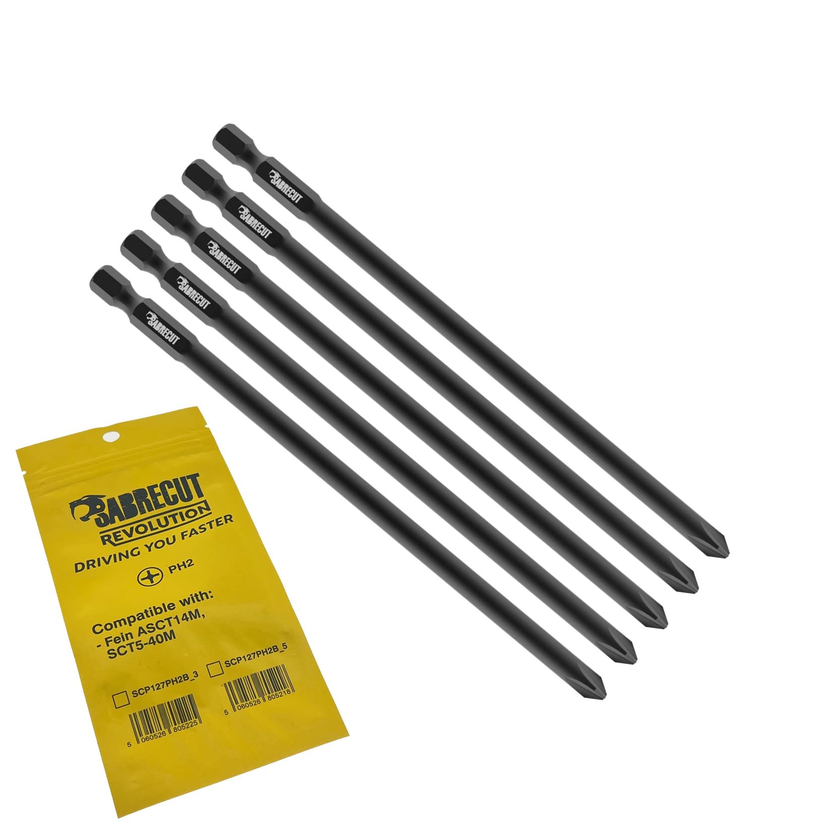 5 x SabreCut SC127PH2B_5 127mm PH2 Compatible with Fein ASCT14M ASCT18M SCT5-40M 60503306008 Autofeed Collated Drywall Screwdriver Gun Bit Single Ended Phillips No.2 Heavy Duty