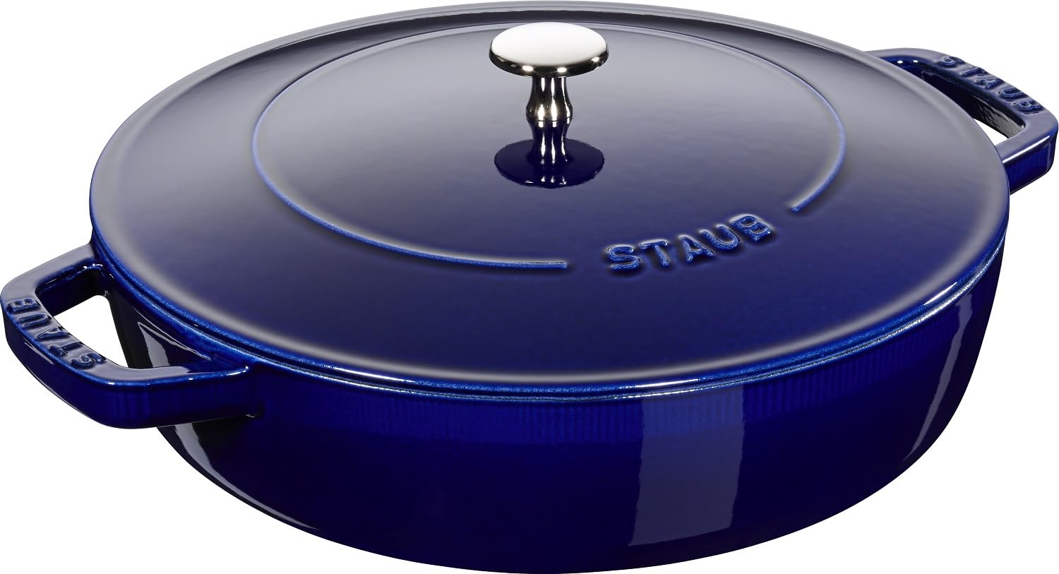 STAUB Gusseisen Chistera Bräter, Alle Herdarten inkl Induktion, Rund, 28 cm, 3,7 L, Made in France, Dunkel-Blau