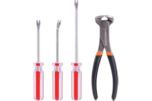 Glarks 4Pcs Nail Pullers Nail Remover Tool Set, Include 7'' End Cutting Plier, 4'' Bendable U Tip and V Tip Tack Puller, 6'' 